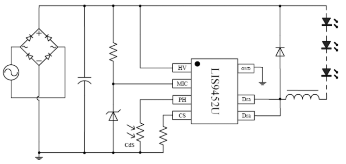 LIS9452U纯光控应用电路图