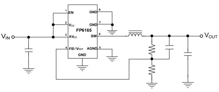 3A同步降压稳压器IC FP6165应用电路图