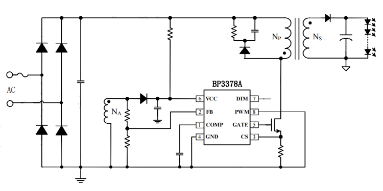 BP3378A芯片模拟调光典型应用电路图