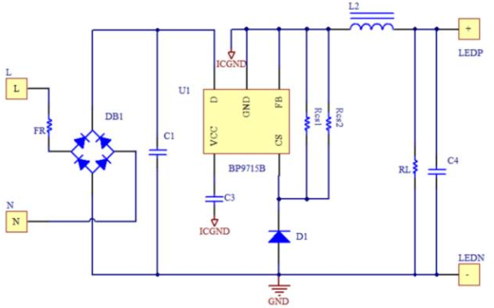 灯丝灯驱动电源芯片方案BP9715B电路原理图