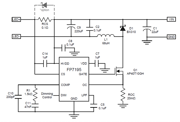 LED降压恒流C FP7195应用电路图