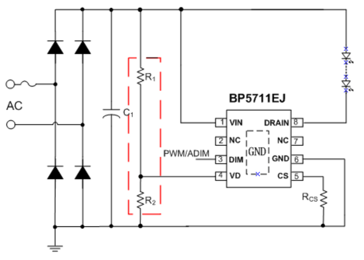 BP5711EJ低PF典型应用电路图