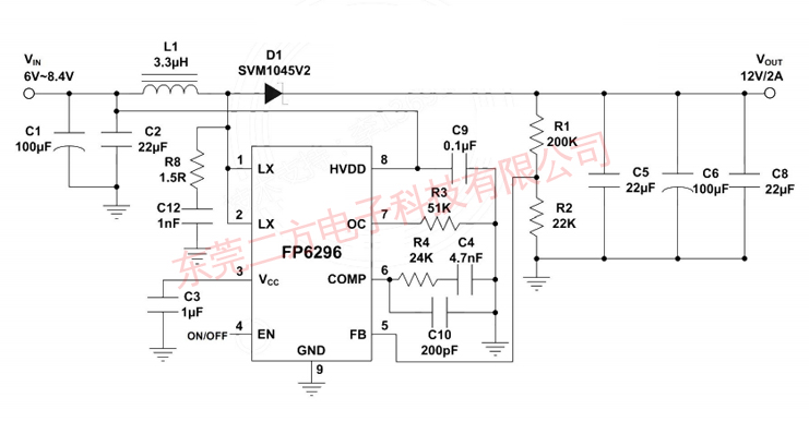 FP6296 6-8.4V升12V2A电路图