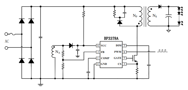 BP3378A PWM调光典型应用电路