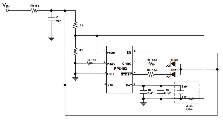 FP8103充电IC典型应用电路图