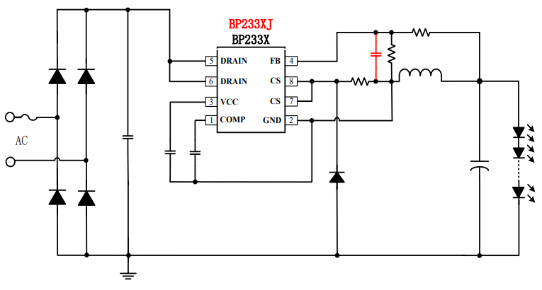 BP233XJ系列芯片替换BP233X原理图电路