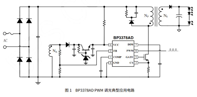BP3378AD pwm调光典型应用原理图电路