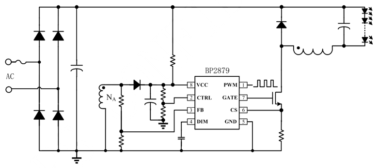 BP2879 PWM调光典型应用电路图
