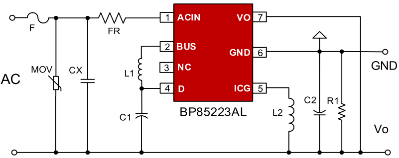 小家电电源芯片BP85223AL芯片的典型应用电路