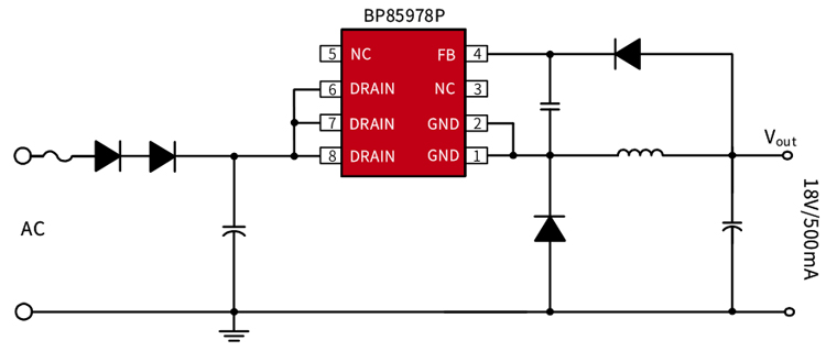 18V500mA电源芯片BP85978P典型应用电路