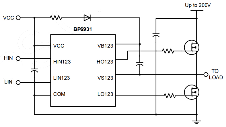 三相高压半桥栅极驱动芯片BP6931典型应用原理图电路