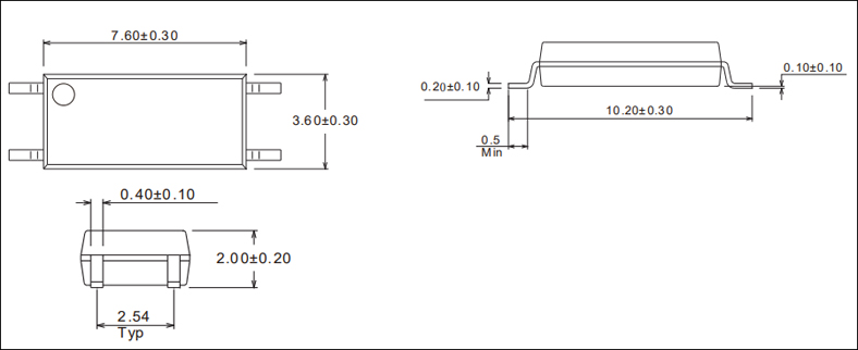 4脚长爬电距离耦合器QX1018尺寸大小图